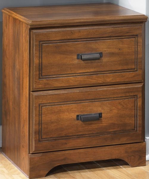 Ashley B228-92 Barchan Series Two Drawer Night Stand, Replicated warm brown Timber Cherry grain,  Decorative half round bead frames each drawer front, Vintage aged copper color finished drawer pulls, Side roller glides for smooth operating drawers, Dimensions 20.87
