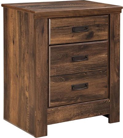  Ashley B246-92 Quinden Series Two Drawer Night Stand, Warm dark brown vintage finish over replicated oak grain and authentic touch, Side roller glides for smooth operating drawers, Slim profile dual USB charger located on the back of the night stand tops, Dimensions 24.21