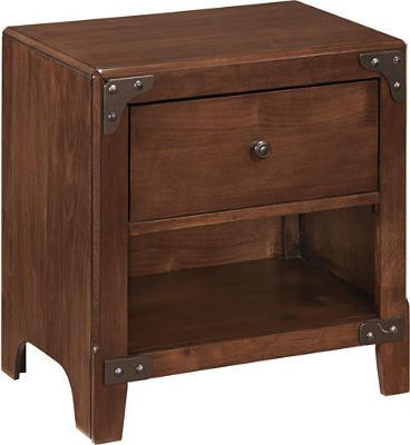  Ashley B362-91 Delburne Series One Drawer Night Stand, Select veneers and hardwood solids, Rich brown finish with rustic woody feel, Dimensions 23.75