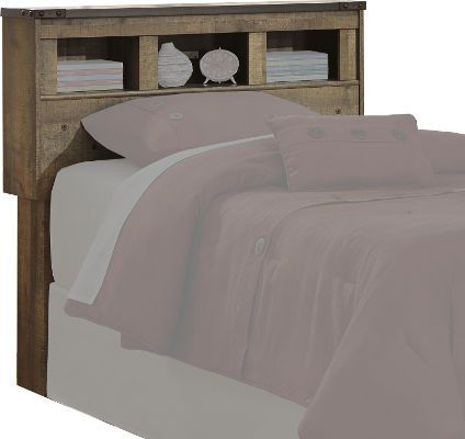  Ashley B446-63 Trinell Series Twin Bookcase Headboard, Warm rustic plank finish over replicated Oak grain and authentic touch, Headboard panel is captured with a nail trimmed corner piece, Bookcase headboard can attach to a bolt-on metal bed model B100-21, Dimensions 45.16