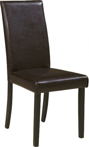  Ashley D250-02 Kimonte Series Dining Upholstered Side Chair, Price per Unit, Can only be purchased in Sets of 2, Dark Brown Upholstery, Made with select veneers and hardwood solids, Channel back upholstery detail, Clean upholstered back design, Black wood finish, Dimensions 17.75