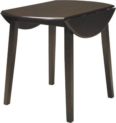  Ashley D310-15 Hammis Series Round DRM Drop Leaf Table, Made with select birch veneer and hardwood solids in a transitional dark brown finish with gray undertones, Dimensions 36.00