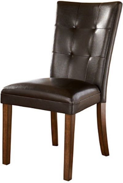  Ashley D328-01 Lacey Series Dining Upholstered Side Chair, Price per Unit, Can only be purchased in Sets of 2, Upholstered in a brown PVC feature stylish stitching and a button tufting to further enhance the contemporary design, Dimensions 20.25