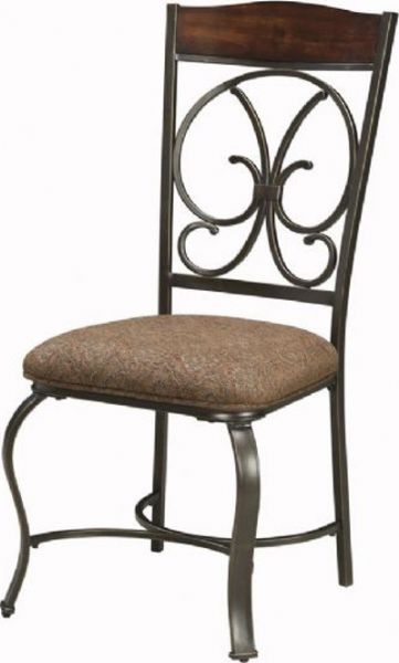  Ashley D329-01 Glambrey Series Dining Upholstered Side Chair, Price per Unit, Can only be purchased in Sets of 4, Chair frame made with tubular metal in dark bronze color powder coat finish, Upholstered in a brown tapestry fabric, Dimensions 19.75
