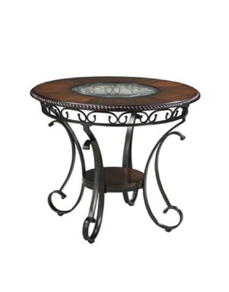  Ashley D329-13 Glambrey Series Round DRM Counter Table, Table base and chair frame made with tubular metal in dark bronze color powder coat finish, Table has small shelf in the base, Dimensions 44.25