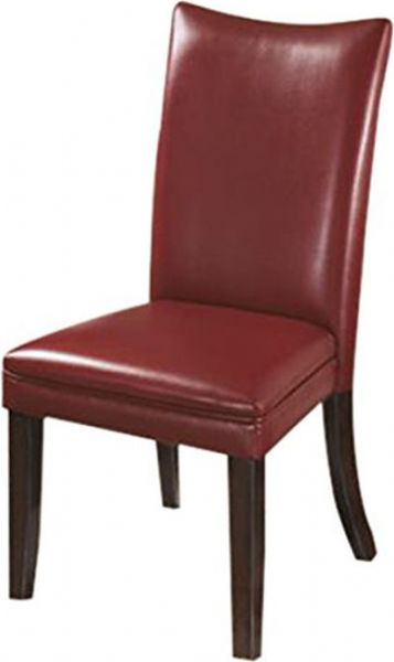  Ashley D357-03 Charrell Series Dining Upholstered Side Chair, Price per Unit, Can only be purchased in Sets of 2, Made with select veneer and hardwood solids, Medium brown finish, Chair upholstery features a red natural faux leather PVC, Dimensions 20.00