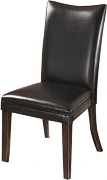  Ashley D357-04 Charrell Series Dining Upholstered Side Chair, Price per Unit, Can only be purchased in Sets of 2, Made with select veneer and hardwood solids, Medium brown finish, Chair upholstery features a black natural faux leather PVC, Dimensions 20.00