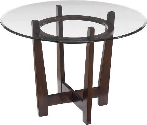  Ashley D357-15 Charrell Series Round Dining Room Table, Made with select veneer and hardwood solids, Medium brown finish, Table top has clear glass with beveled and polished edges, Dimensions 45.00