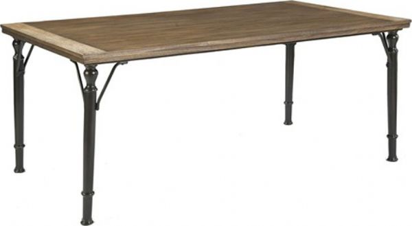  Ashley D530-25 Tripton Series Rectangular Dining Room Table, Top is made with select Mindi veneer in a medium rustic brown color, Table apron and braced leg are made from tubular metal in an aged brown color, Dimensions 38.13