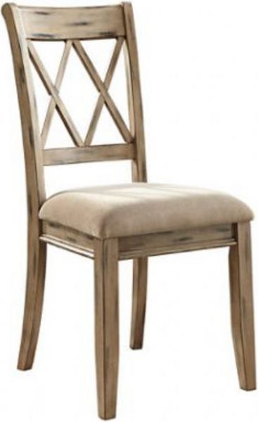  Ashley D540-102 Mestler Series Dining Room Upholstered Side Chairs, Price per Unit, Can only be purchased in Sets of 2, Antique white, Made with hardwood solids in an antique white finish and has a light brown textured fabric seat cushions, Dimensions 19.25