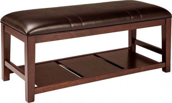  Ashley D541-00 Watson Series Large Upholstered Dining Room Bench, Made with ash veneers and rubberwood solids in a clean medium dark brown finish, Upholstered seats with contemporary stitched design, Double wide bench makes a great item piece for use in other rooms of the house, Dimensions 43.25