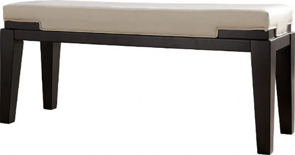  Ashley D550-00 Trishelle Series Double Upholstered Bench, Ivory polyurethane upholstery, Dark espresso color finish, Stylish double bench for use with the dining table or as an option in the bedroom, Dimensions 44.50