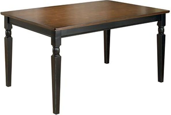  Ashley D580-25 Owingsville Series Rectangular Dining Room Table, Made with select veneers and hardwood solids in a two-tone finish, Table top ir finished in a burnished brown color, The  frame is finished in cottage black paint, Glued and screwed corner block construction, Dimensions 35.75