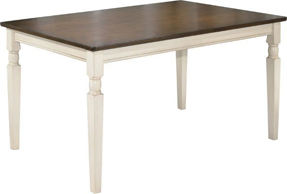  Ashley D583-24 Whitesburg Series Rectangular Dining Room Table, Made with select veneers and hardwood solids in a two-tone finish, Table top is finished in a burnished brown color, The table base is finished in cottage white paint, Dimensions 35.75