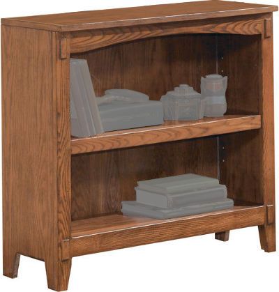 Ashley H319-15 Cross Island Series Small Bookcase, Traditional mission styling with a medium brown oak stained finish, Constructed with oak veneers and hardwood solids, Overlay blocks added to the posts to create a mortise through look of mission style furniture, Adjustable shelves on bookcases available in medium brown, Dimensions 34.06