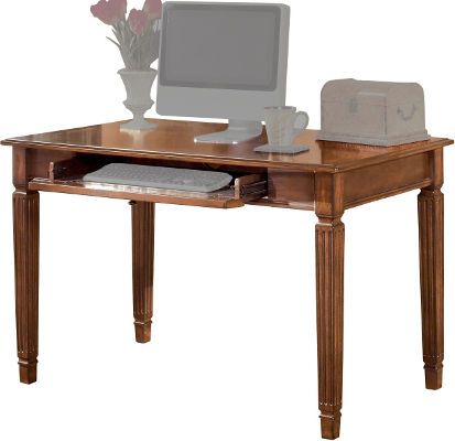  Ashley H527-01A Hamlyn Series Home Office Small Leg Desk, Made with select hardwoods and cherry veneer with Prima Vera inlay veneer, Rich medium brown finish, Dimensions 48.00