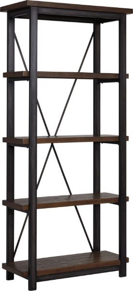  Ashley H532-17 Gavelston Series Large Bookcase, Made of select veneer and solids in a dry vintage weathered black finish, Features antiqued metal framing components and stabilizing rods in rear, Dimensions 34.00