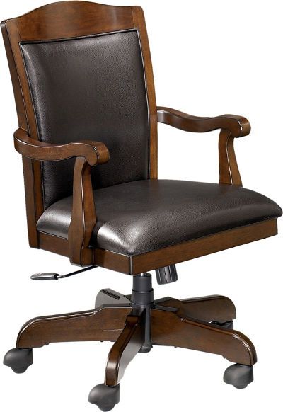  Ashley H697-01A Porter Series Home Office Swivel Desk Chair, Made with select cherry veneers and hardwood solids, Burnished brown finish, Dimensions 23.63