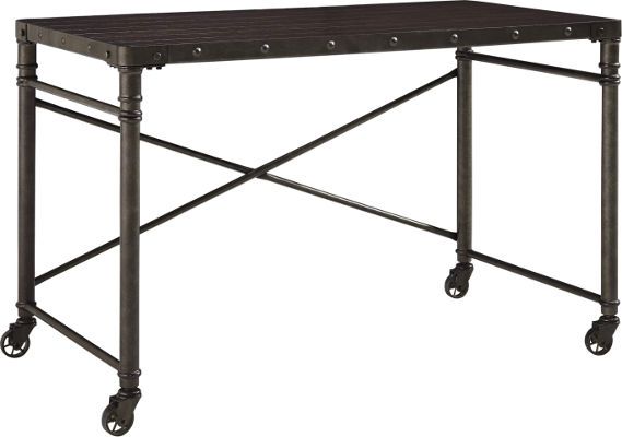  Ashley H698-10 Tremile Series Home Office Desk, Top has a planked look for a vintage feel, Desk is constructed with Oak veneer and steel, Industrial look casters offer a sense of style and added function, Dimensions 48.25