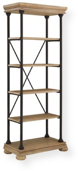 Ashley H862-17 Shennifin Series Large Bookcase, Made with Pine veneers and select Pine solids in light bisque, Wire-brushed finish with saw kerf detailing, Elegant and substantially detailed traditional moulding details, Generously sized pad foot along the base, Dimensions 34.13