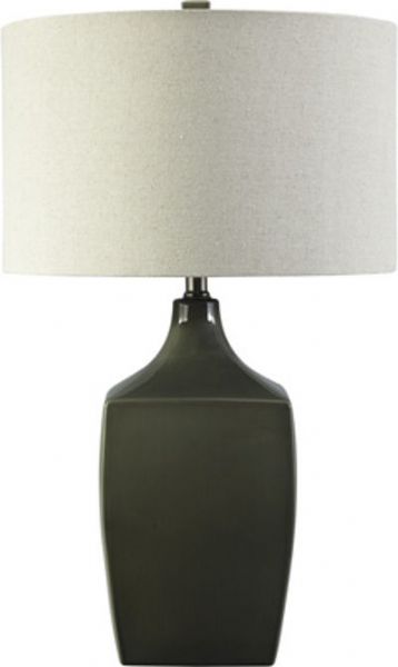Ashley L100334 Sheaon Series Ceramic Table Lamp, Dark Green Glazed Ceramic Table Lamp, Drum Shade, 3-Way Switch, Supports Type A Bulb, 150 Watts Max or 25 Watts Max CFL, Dimensions 18.00