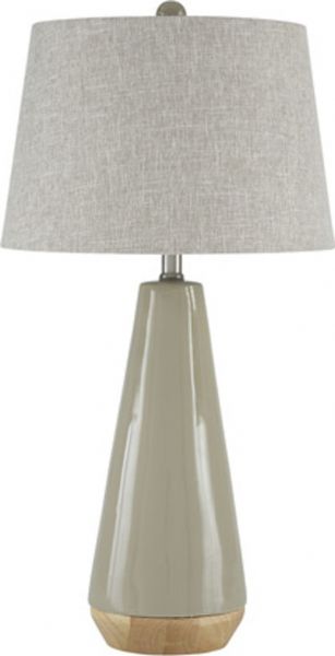 Ashley L100384 Sheray Series Ceramic Table Lamp, Taupe Glazed Ceramic and Wood Table Lamp, Modified Drum Shade, 3-Way Switch, Supports Type A Bulb, 150 Watts Max or 25 Watts Max CFL, Dimensions 16.50