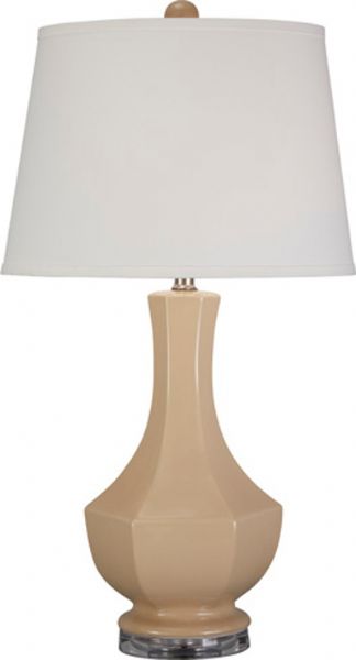 Ashley L100414 Suellen Series Ceramic Table Lamp, Beige Glazed Ceramic and Acrylic Table Lamp, Modified Drum Shade, 3-Way Switch, Supports Type A Bulb, 150 Watts Max or 25 Watts Max CFL, Dimensions 15.50