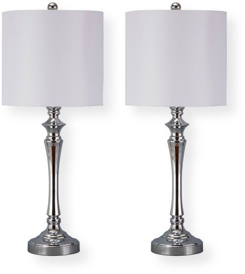  Ashley L204004 Taji Series Metal Table Lamp, Price per Unit, Can only be purchased in Sets of 2, Chrome Finished Metal Table Lamp, Drum Shade, Features 3-Way Switch, Supports Type A Bulbs, 150 Watts Max or 25 Watts Max CFL, Dimensions 12.00