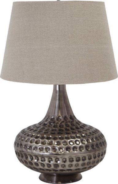 Ashley L207844 Sarely Series Metal Table Lamp, Antique Pewter Finished Metal Table Lamp, Hardback Shade, 3-Way Switch, Supports Type A Bulb, 150 Watts Max or 25 Watts Max CFL, Dimensions 17.00
