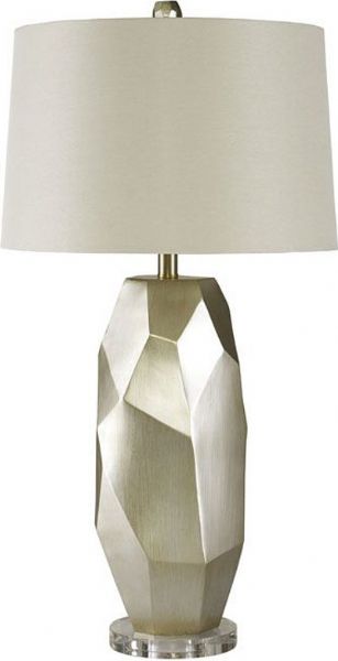 Ashley L235514 Darda Series Poly Table Lamp, Warm Silver Finished and Acrylic Table Lamp, Modified Drum Shade, 3-Way Switch, Supports Type A Bulb, 150 Watts Max or 25 Watts Max CFL, Dimensions 17.00
