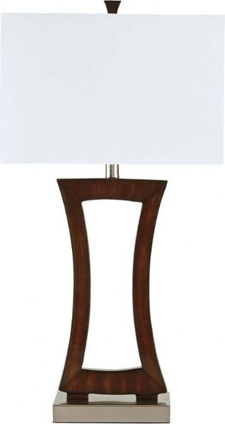 Ashley L235524 Danon Series Poly Table Lamp, Wood Finish and Metal Table Lamp, Rectangular Hardback Shade, 3-Way Switch, Supports Type A Bulb, 150 Watts Max or 25 Watts Max CFL, Dimensions 16.00
