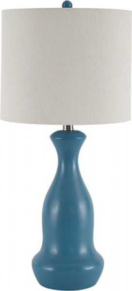 Ashley L243084 Stellina Series Poly Table Lamp, Price per Unit, Can only be purchased in Sets of 2, Teal Finished Table Lamp, Drum Shade, 3-Way Switch, Supports Type A Bulb, 150 Watts Max or 25 Watts Max CFL, Dimensions 12.00