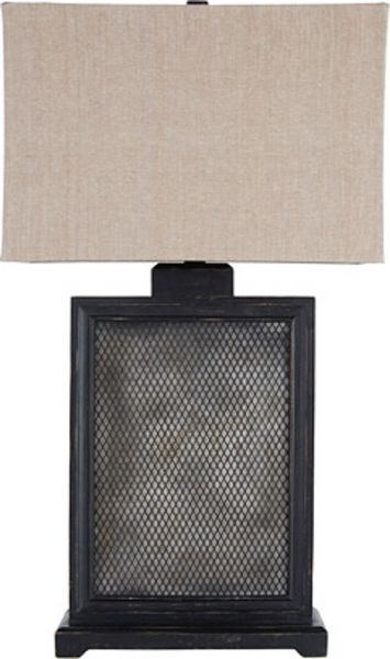 Ashley L327084 Shalonda Series Wood Table Lamp, Distressed Black Wood and Antique Silver Finished Metal Table Lamp, Rectangular Hardback Shade, 3-Way Switch, Supports Type A Bulb, 150 Watts Max or 25 Watts Max CFL, Dimensions 18.50