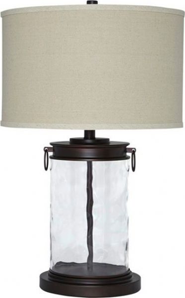 Ashley L430324 Tailynn Series Glass Table Lamp, Wave Clear Glass and Bronze Finished Metal Table Lamp, Drum Shade, 3-Way Switch, Supports Type A Bulb, 150 Watts Max or 25 Watts Max CFL, Dimensions 16.13