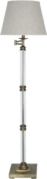 Ashley L734181 Arwel Series Glass Floor Lamp, Clear Glass and Antique Brass Finished Metal Floor Lamp, Hardback Shade, Swing Arm, Features a 3-Way Switch, Supports Type A Bulbs, 150 Watts Max or 25 Watts Max CFL, Dimensions 15.50