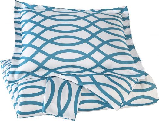  Ashley Q720003K Leander Series 3-Piece King Duvet Cover Set, Turquoise, Includes Duvet Cover and 2 Shams, Geometric Design in Turquoise, Polyester Cover, Machine Washable, Dimensions 108.00