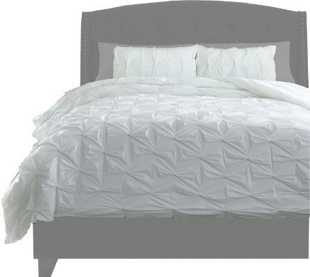 Ashley Q756013Q Rimy Series Queen Comforter Set, 3 Piece Comforter Set that Includes Comforter and 2 Shams, Quilted Pleats in Solid White, 200 Thread Count, Cotton, Machine Washable, Dimensions 92.00