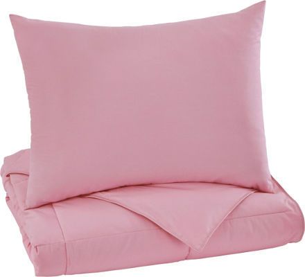  Ashley Q759063F Plainfield Series 3-Piece Full Comforter Set, Pink, Includes Comforter and 2 Sham, Solid in Pink, Made in Cotton, Filled with Polyester, 230 Thread Count, Machine Washable, Dimensions 84.00