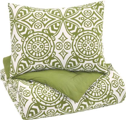  Ashley Q766001T Ina Series 2-Piece Twin Comforter Set, Green, Includes Comforter and 1 Sham, Geometric Design in Green, Made in Cotton, Filled with Polyester, 200 Thread Count, Machine Washable, Dimensions 92.00