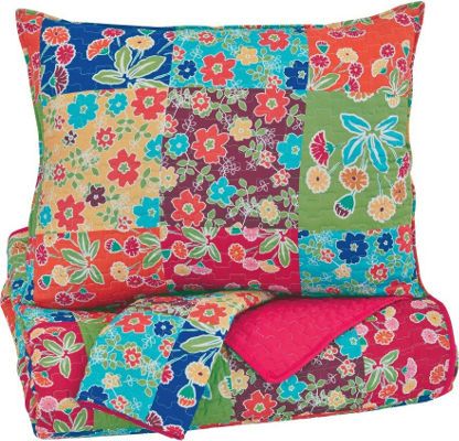  Ashley Q770001T Belle Chase Series 2-Piece Twin Quilt Set, Patch Pattern Color, Includes Quilt and 1 Sham, Printed Patch Design in Multi-Color, Made in Polyester with Polyester Filling, Machine Washable, Dimensions 69.00