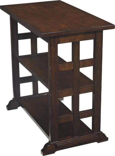  Ashley T017-477 Braunsen Series Chair Side End Table, Brown, Made from wood with a lattice design and two wood shelves in a dark brown finish, Dimensions 14.13