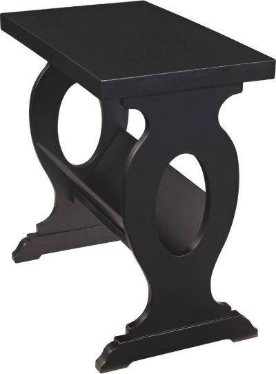  Ashley T017-591 Braunsen Series Chair Side End Table, Black; Frame made with metal in a bronze color finish with magazine rack, wood top and wood base accent in brown cherry color finish; Dimensions 14.00