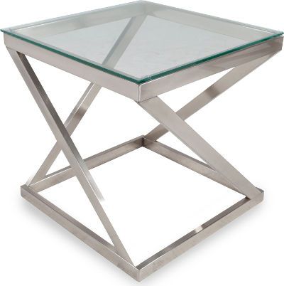  Ashley T136-2 Coylin Series Square End Table, Brushed Nickel Finish, Made with tubular metal in a brushed nickel color finish, Clear tempered glass top with beveled and polished edge, Dimensions 22.00