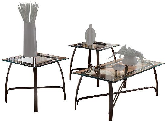  Ashley T174-13 Liddy Occasional Table Set, Three-Piece Set, Bronze Finish, Made from tubular metal with arched and braced design with cross stretchers, Medium bronze color finish, Clear beveled glass tops with polished edges, Dimensions 48.00