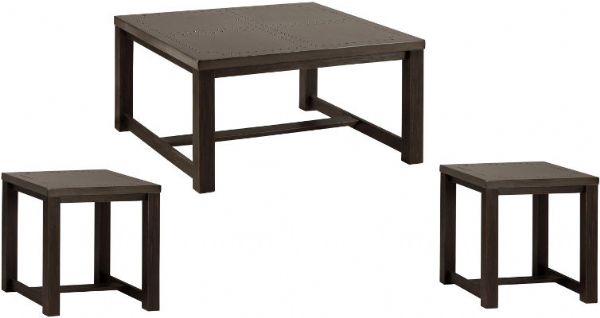  Ashley T207-13 Joyla Three-Piece Occasional Table Set, Black and Gray, Table frame made with rubber wood solids and finished in a dry vintage black, Table tops made from MDF with industrial styling and finished in a glazed slight metallic gray color, Dimensions 36.00