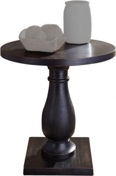 Ashley T500-606 Vennilux Series Round End Table, Made from wood in vintage black finish, Relaxed and casual, Has details that make a statement in the environment we choose to live in, Dimensions 26.00