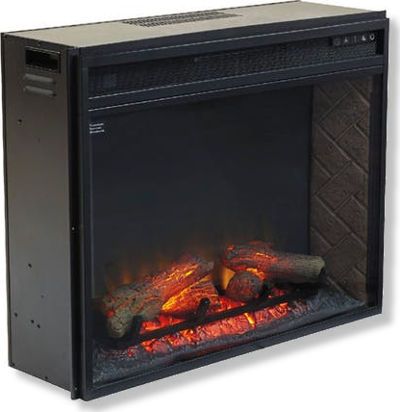 Ashley W100-21 Entertainment Accessories Collection Fireplace Insert Glass and Stone, Black Finish, LED lit fire display, Features an infrared heating element, Remote controlled, Herringbone firebrick surround, Realistic log set, Ambient down lighting, Five levels of flame brightness settings, UPC 024052267136 (ASHLEY W100-21 ASHLEY-W100-21 ASHLEYW-100 21 ASHLEYW10021 ASHLEYW 100-21 W100 21 W-10021 W100 21)