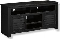 Ashley W661-38 Brasenhaus Collection Large TV Stand For Up To 70" TVs, Black Finish; Made with paint grade materials and select hardwood solids finished in a black painted finish; Framed doors are fitted with louvered slats; Open media shelves with recessed center supports to allow for sound bar technology; UPC 024052330052 (ASHLEY W661-38 ASHLEY-W661-38 ASHLEYW-661 38 ASHLEYW66138 ASHLEYW 661-38 W661 38 W-66138 W661 38) 