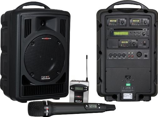 Galaxy Audio AS-TV82 Any Spot Traveler 8 Portable PA System with 2 Mic Rec & Mics, Built in Battery and Charger, 50 watts Amplifier, 108dB Max SPL, 70Hz-20kHz Freq. Resp, S/N Ratio 70 dB, Sensitivity 91dB @ 1 watt/1 meter, 8