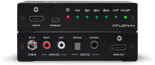 Atlona AT-HD-M2C HDMI Multichannel to Two-Channel Converter; Colorspace: RGB, YCbCr 4:4:4, YCbCr 4:2:2; Color depth: 8-bit, 10-bit, 12-bit; Sample Rate: 44.1kHz, 48kHz, 96kHz, 192kHz; Total Harmonic Distortion: 0.0025% (-92dB, sample frequency: 48kHz); Signal/Noise Ratio: 106dB; Gain: 0; Frequency Range: 20Hz to 20kHz; HDMI: up to 10 meters, up to 30 feet; Bandwidth: 6.75 Gbps (ATHDM2C AT-HD-M2C AT-HD-M2C)